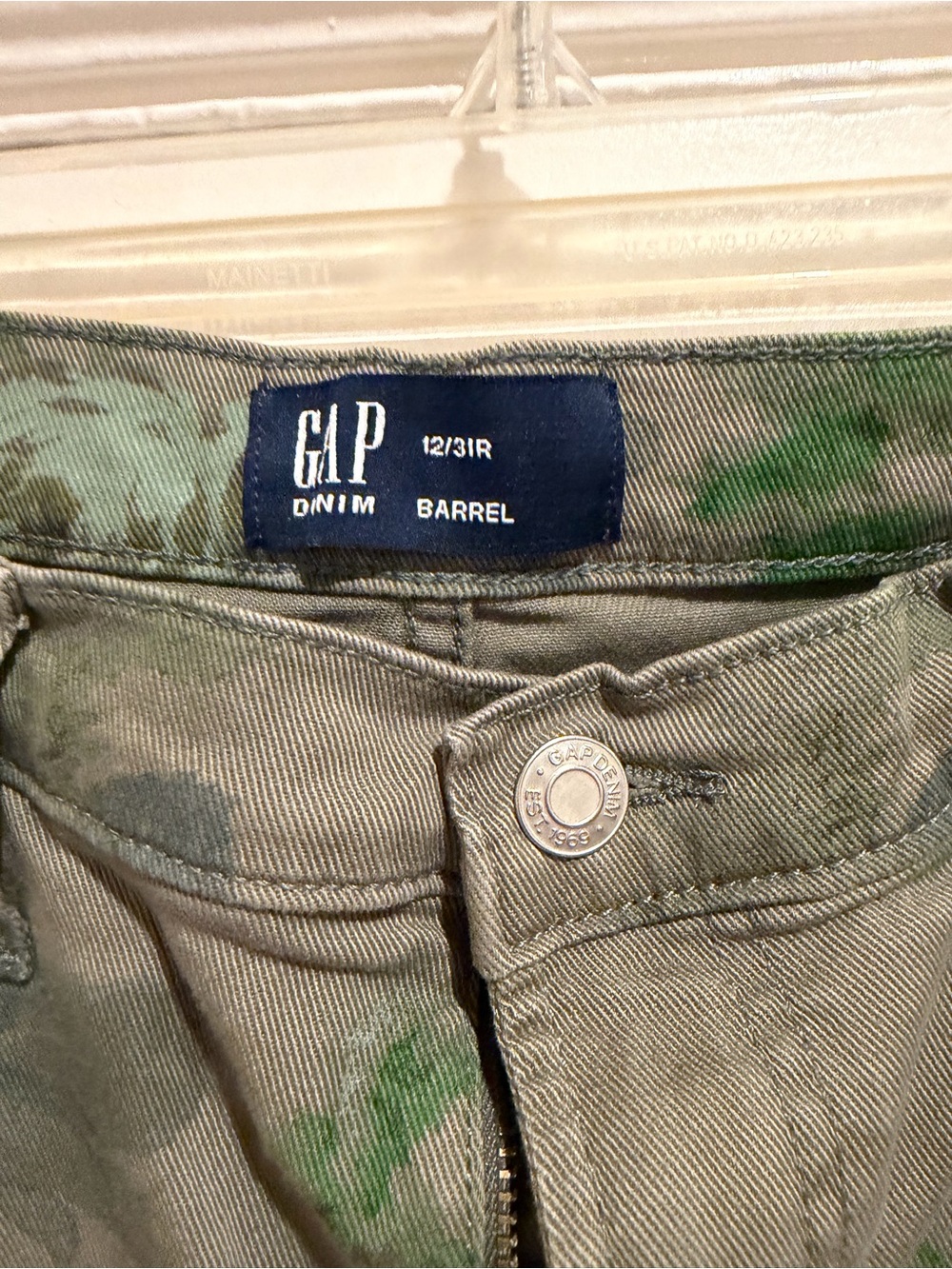 GAP Factory Olive Green Floral Barrel Jeans - Picture 7 of 8